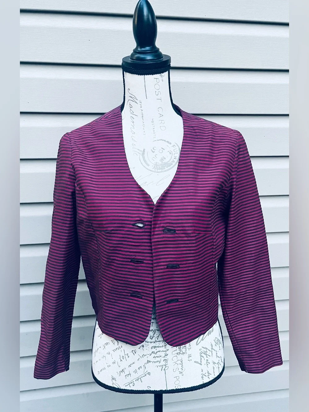Vintage Two-Piece Purple Striped Suit with White Bow